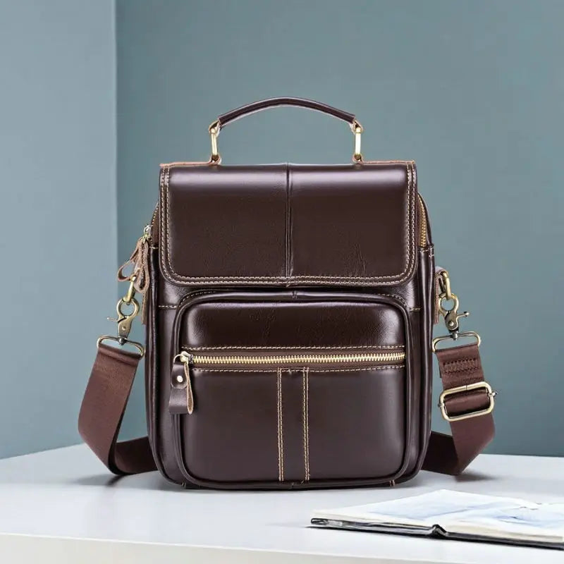 Luxury Genuine Leather Men's Crossbody Shoulder Bag – Coffee Brown