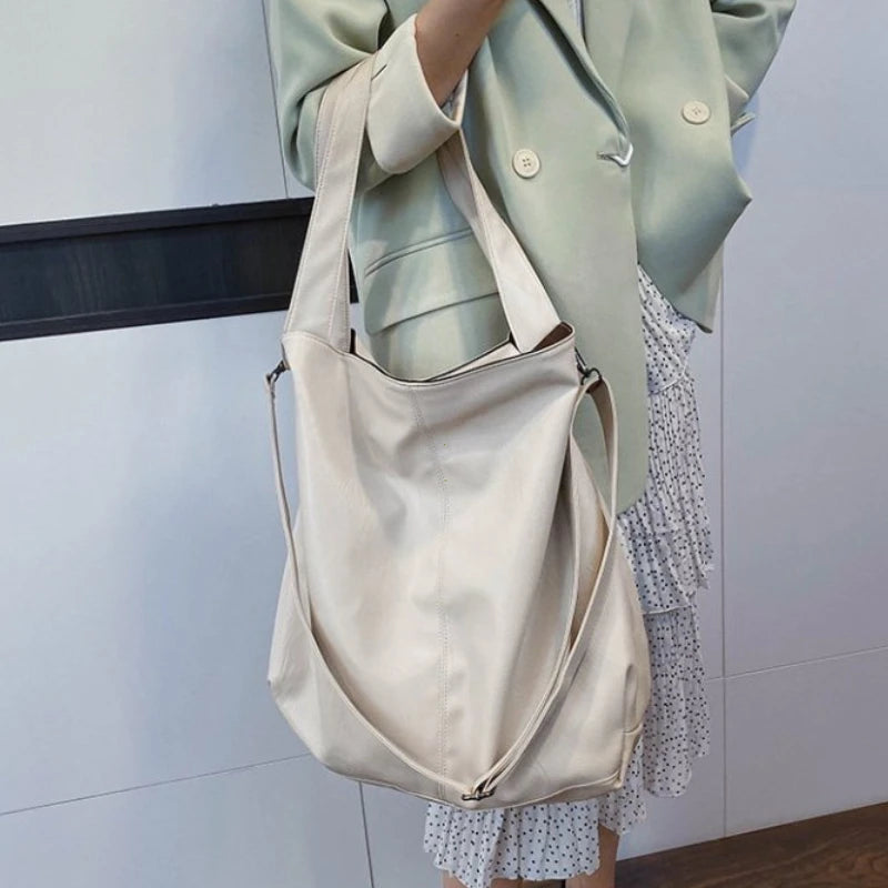 Fashion Big Leather Tote Bag For Women Large Capacity Retro