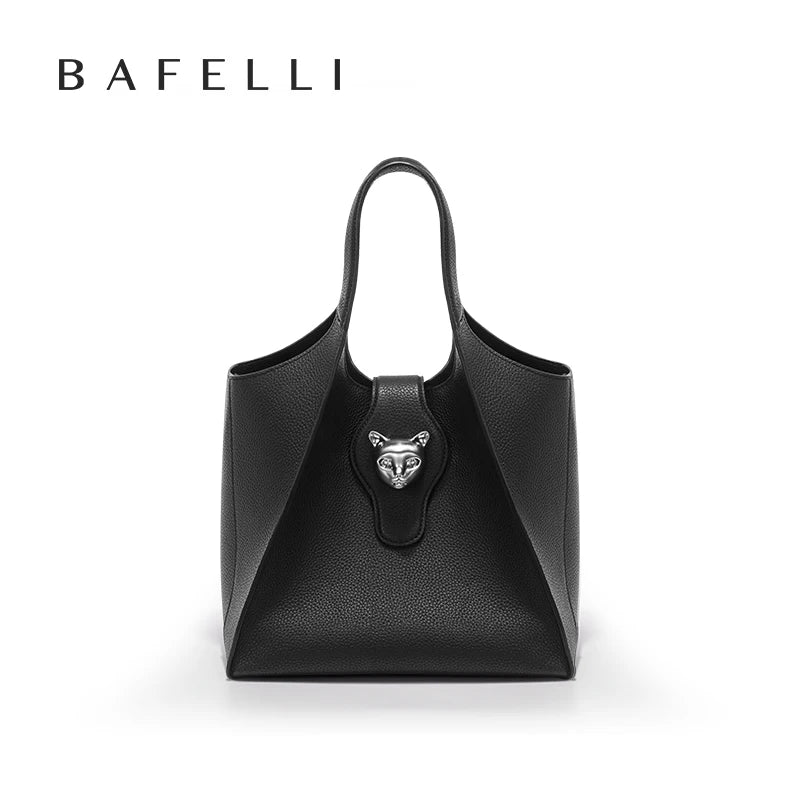 Genuine Leather Tote Handbag with Panther Clasp – Luxury Women's Bag