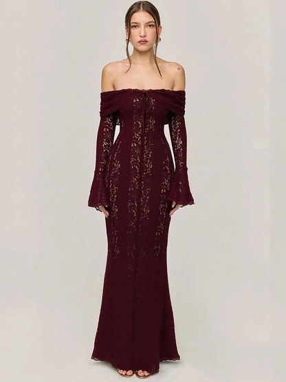 Women's Lace Off-Shoulder Long Sleeve Mini Dress