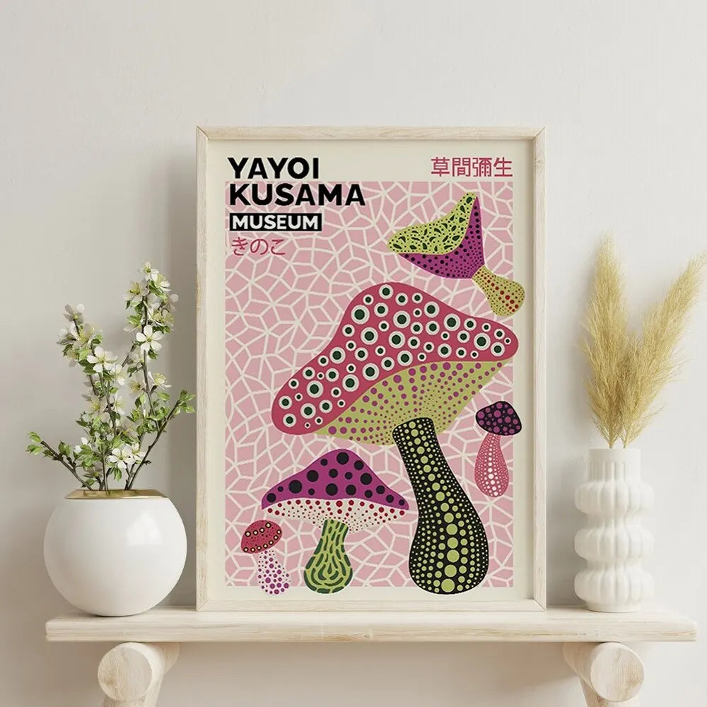 Yayoi Kusama Museum Mushroom Wall Art Print – Japanese Abstract Poster