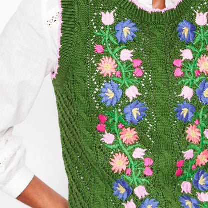 Floral Embroidered Knit Sweater Vest for Women – Crochet Tank