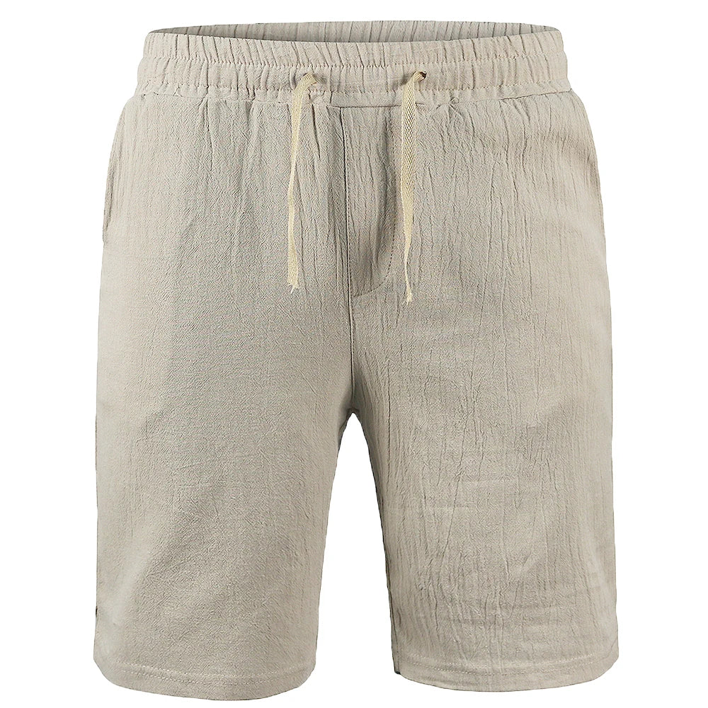 Men's Cotton Linen Shorts Breathable Drawstring Summer Pants