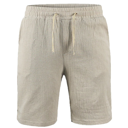 Men's Cotton Linen Shorts Breathable Drawstring Summer Pants