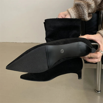 Women's Pointed Toe Ankle Boots – Vintage Low Heel Suede Booties