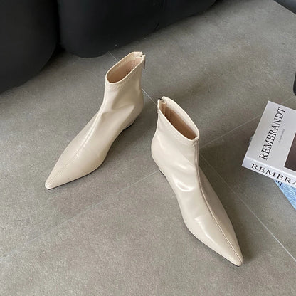 Women's Pointed Toe Ankle Boots – Wedge Heel Zip-Up Booties