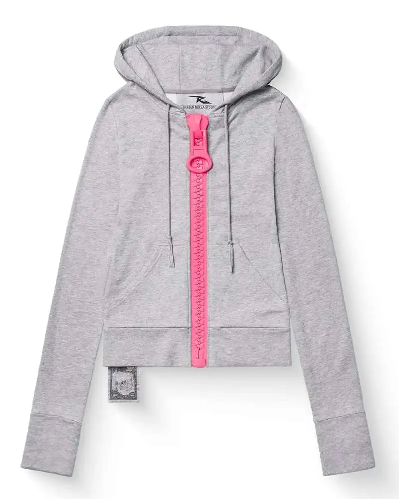 Chunky Zipper Cropped Hoodie – Harajuku Y2K Slim Fit Sweatshirt