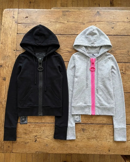 Chunky Zipper Cropped Hoodie – Harajuku Y2K Slim Fit Sweatshirt
