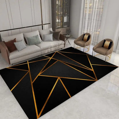 Modern Geometric Area Rug – Black & Grey Living Room Carpet