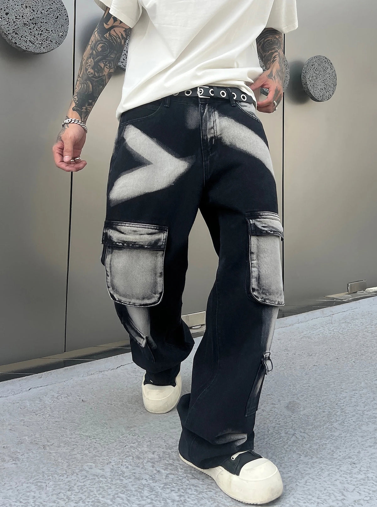 Tie-Dye Wide Leg Cargo Jeans – Men's Streetwear Hip Hop Pants