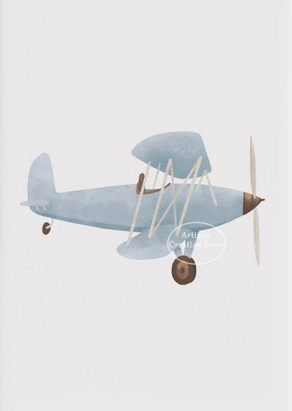Boys Nursery Wall Art Vintage Travel Prints Blue Plane Balloon