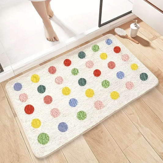 Colorful Polka Dot Bath Mat – Non-Slip Soft Shaggy Bathroom Rug