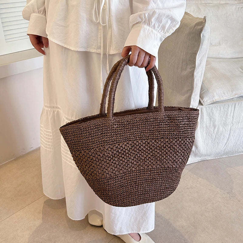 Straw Woven Beach Tote Bag – Large Capacity Summer Shoulder Bag