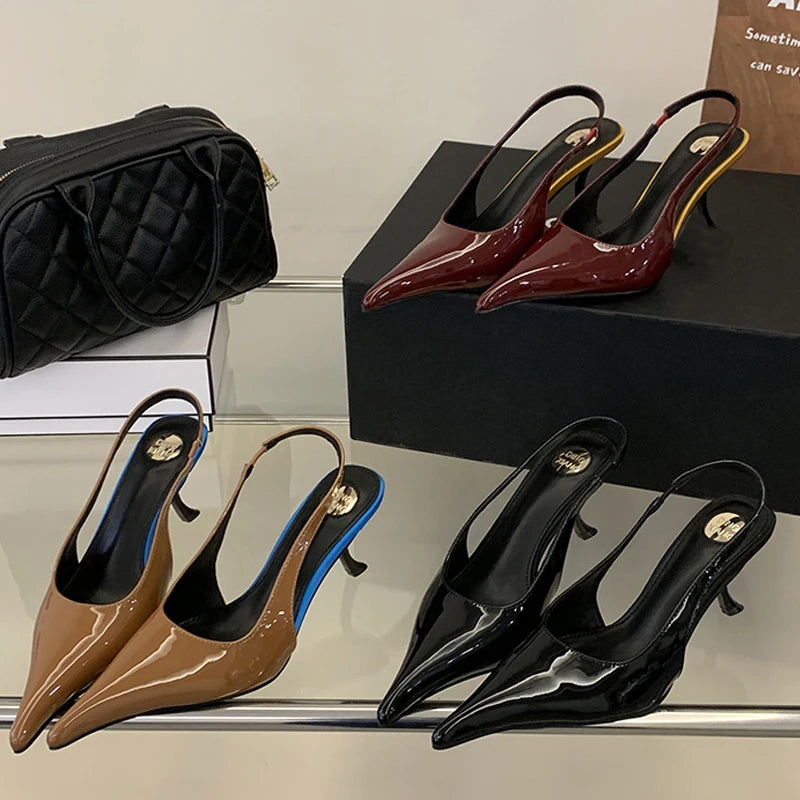 Patent Leather Pointed Toe Slingback Heels – Women's Stiletto Pumps