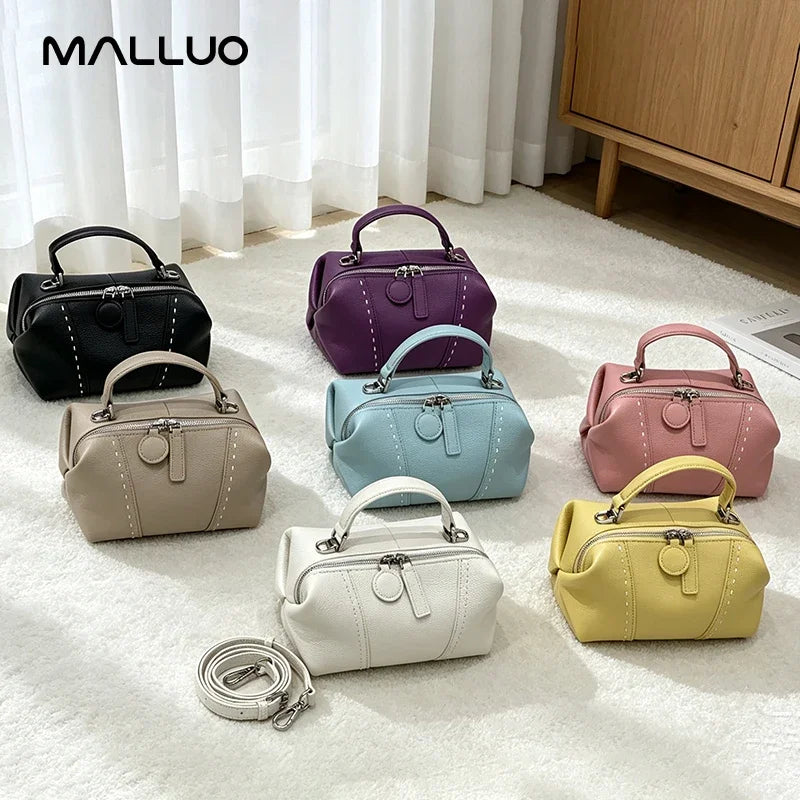 Genuine Cowhide Leather Mini Boston Bag for Women Luxury Designer Pebbled Leather