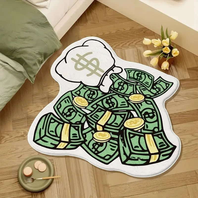 Money Box Novelty Rug – Fun Dollar Bill Floor Mat for Bedroom & Entryway