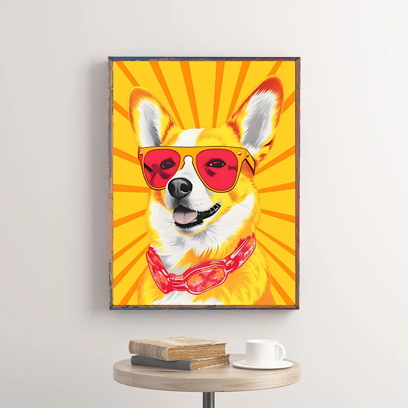 Corgi Wearing Sunglasses Poster Funny Dog Canvas Painting Print Wall Art Picture Living Room Cuadros