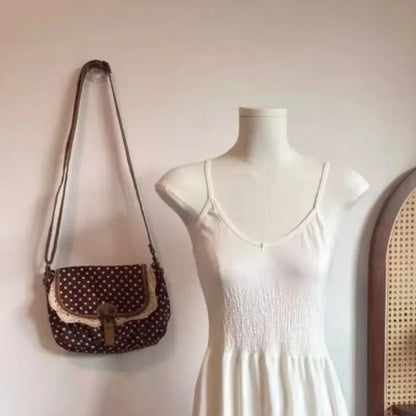 New Korean Polka Dot Niche Design Vintage Women's Single Shoulder Crossbody Bag