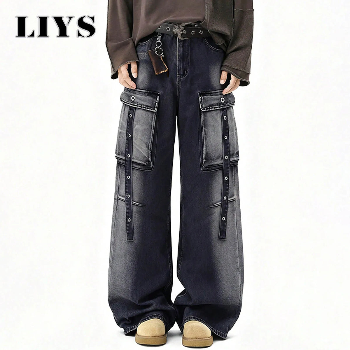 Baggy Cargo Jeans Men – Wide Leg Multi-Pocket Washed Denim