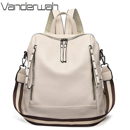 Soft Leather Women's Backpack – Waterproof Preppy Convertible Bag