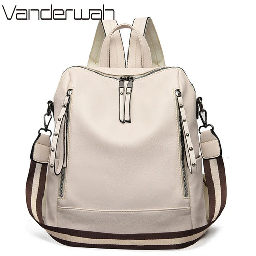 Soft Leather Women's Backpack – Waterproof Preppy Convertible Bag