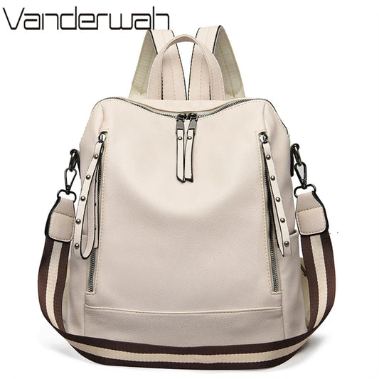Soft Leather Women's Backpack – Waterproof Preppy Convertible Bag