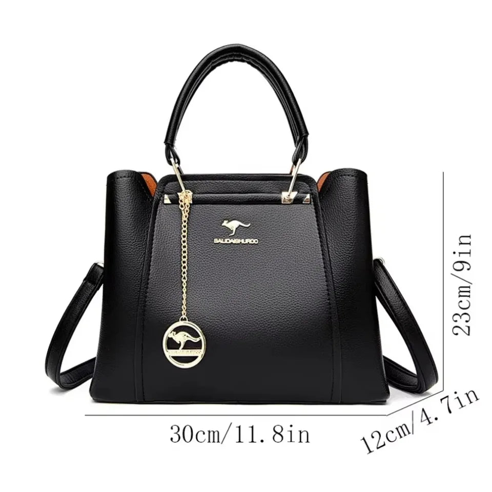 Large Capacity Women's Leather Tote Bag – 3-Layer Luxury Handbag