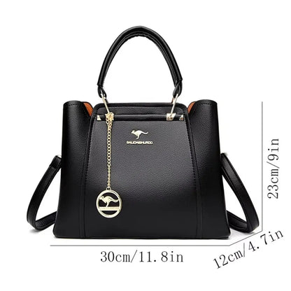 Large Capacity Women's Leather Tote Bag – 3-Layer Luxury Handbag