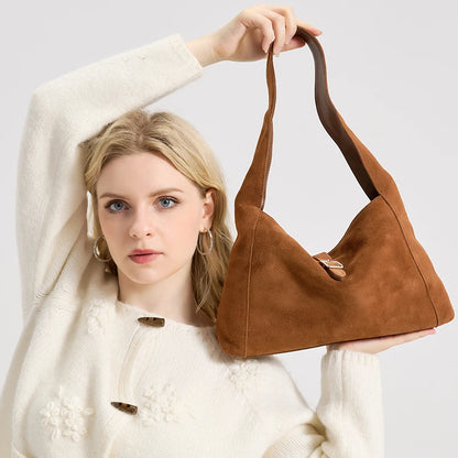 Suede Leather Shoulder Bag for Women – Soft Cowhide Crossbody