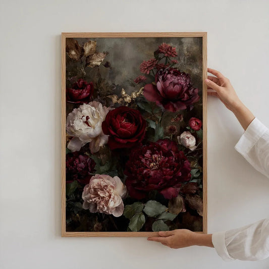 Dark Floral Peony Poster – Moody Botanical Wall Art