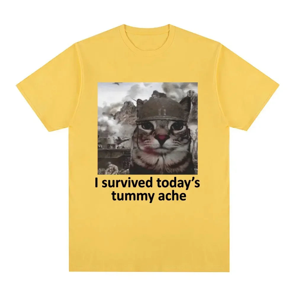 Funny Cat Meme T-Shirt – I Survived Today's Tummy Ache