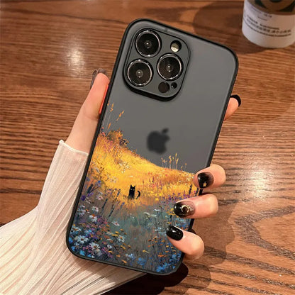 Anime Black Cat Floral iPhone Case – iPhone 11 to 17 Pro Max