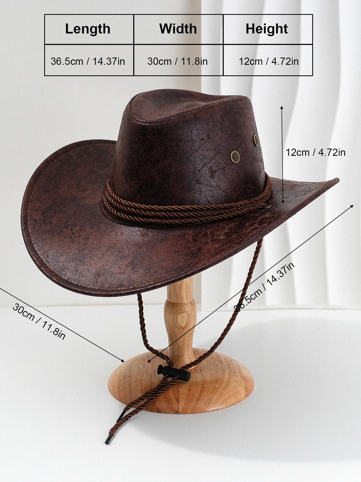 Western Cowboy Hat – Vintage Faux Leather Wide Brim Unisex