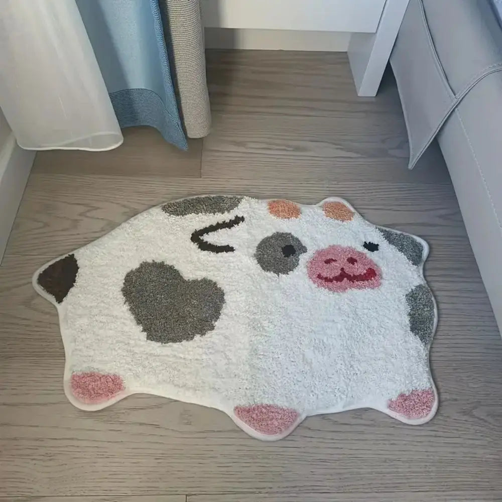 Cute Cow Fluffy Area Rug – Non-Slip Bedroom Floor Mat