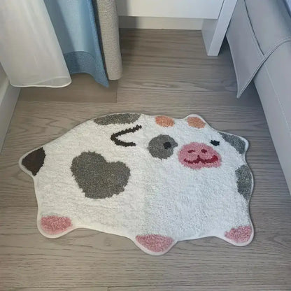 Cute Cow Fluffy Area Rug – Non-Slip Bedroom Floor Mat