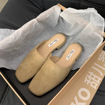 Women's Slip-On Mule Flats – Square Toe Suede Backless Shoes