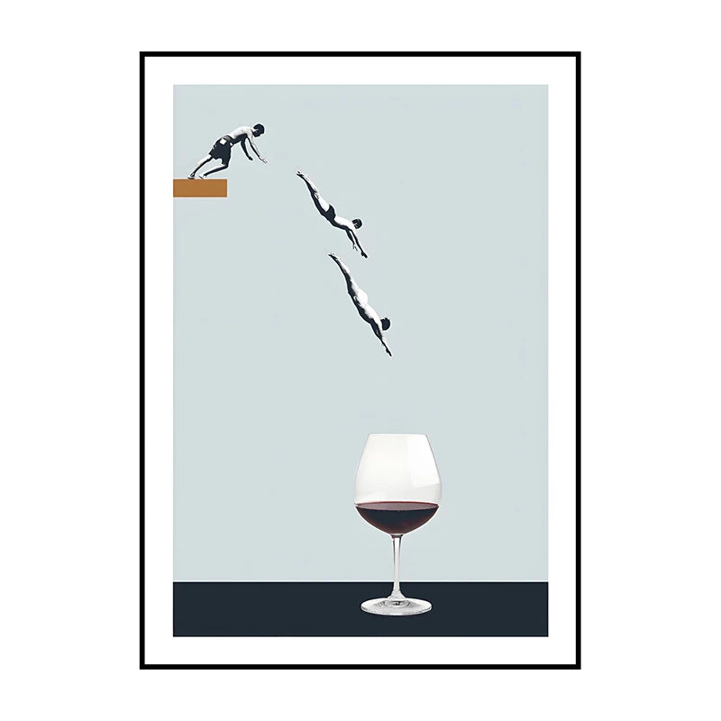 Surrealist Diver Wine Glass Wall Art Poster – Unframed Print