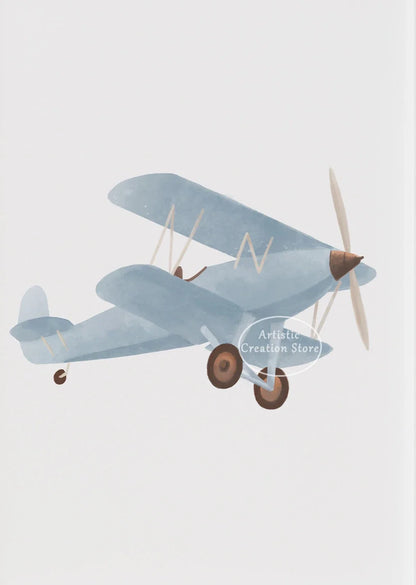Boys Nursery Wall Art Vintage Travel Prints Blue Plane Balloon