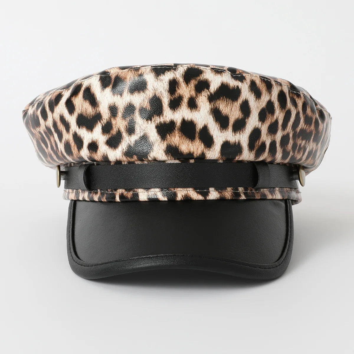 Leopard Print Military Cap for Women – Vintage Y2K Flat Sailor Hat