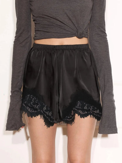 Satin Lace Trim Slip Shorts – Women's Y2K Coquette Style