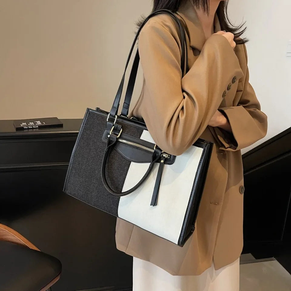 Large Capacity Tote Bag for Women Casual Fashion Ladies Splice Denim Handbag