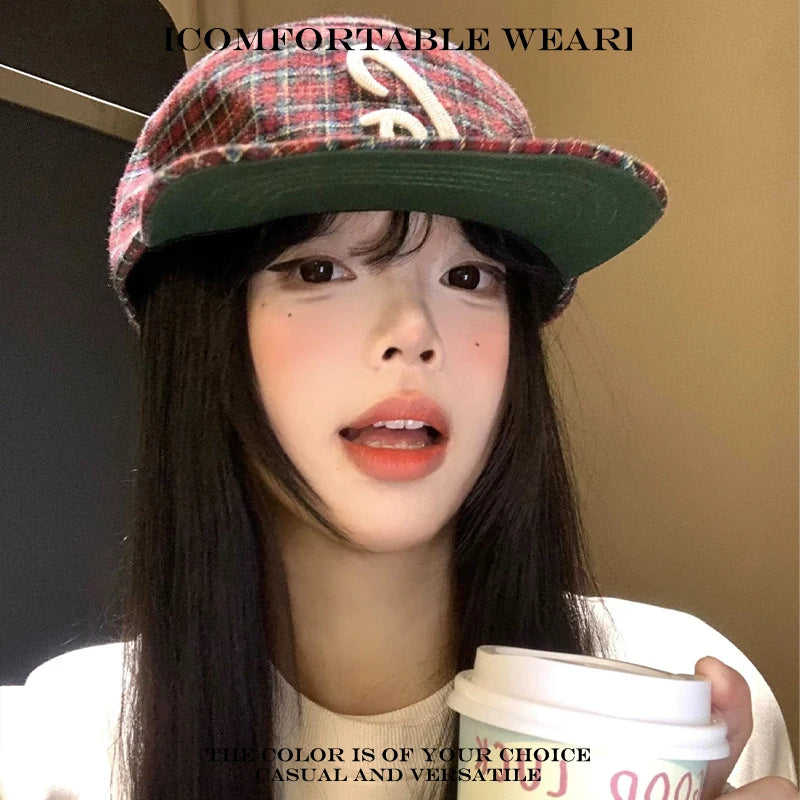 Retro Flat Brim Baseball Cap – Letter Embroidery Unisex Hat