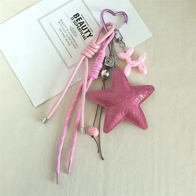 Fashion Leopard Starfish Keychain Cute Balloon Dog Leather Charm Women Maximalist Bag