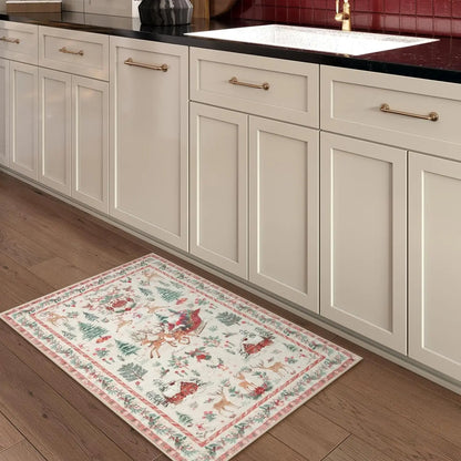 Christmas Non-Slip Area Rug – Vintage Holiday Floor Mat