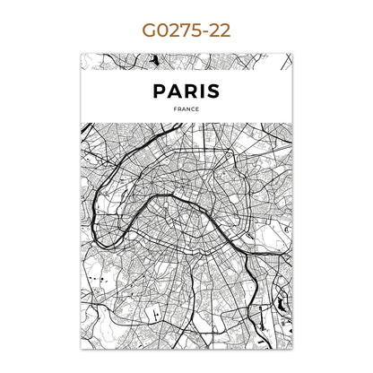 World City Map Wall Art Print – Black & White City Poster