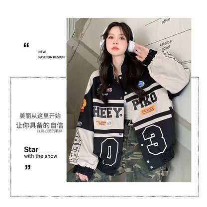 Racing Motorcycle Baseball Jacket – Streetwear Letter Print Couple Outfit