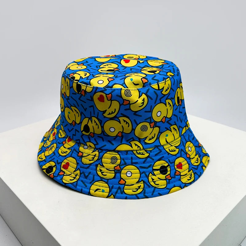 Duck Print Bucket Hat – Reversible Unisex Fisherman Cap