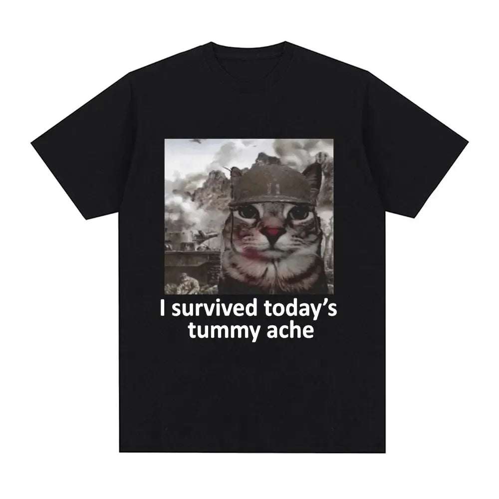 Funny Cat Meme T-Shirt – I Survived Today's Tummy Ache