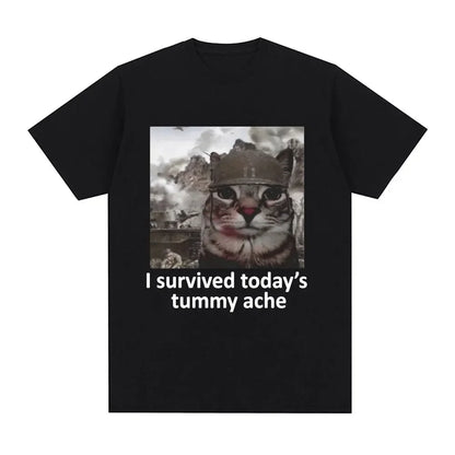 Funny Cat Meme T-Shirt – I Survived Today's Tummy Ache