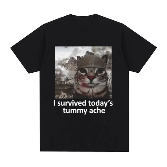 Funny Cat Meme T-Shirt – I Survived Today's Tummy Ache